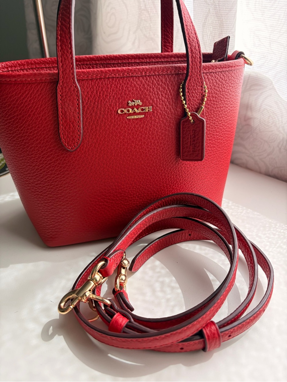 Coach Mini City Tote in Red Pebbled Leather - Picture 3 of 5